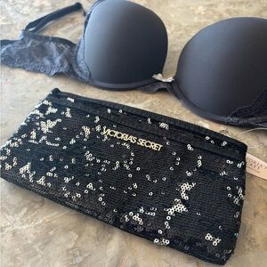 Victoria's Secret Black Sequin Clutch and Bra bundle